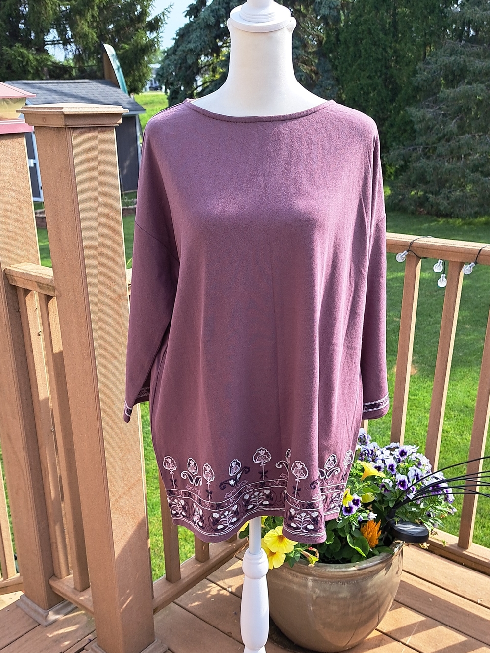 J. Jill Mauve Embroidered-Hem Tunic Top